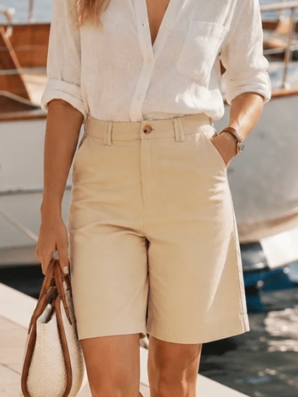 HIGH WAIST DENIM KHAKI CHINO SHORTS - NWOT